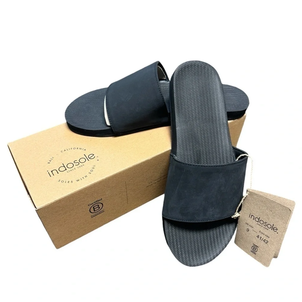 Men’s Indosole Slides - Recycled Tire Soles Black NWT come with box size 12
